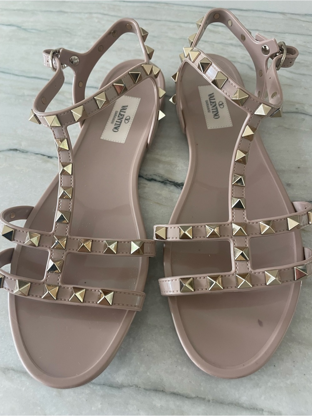 Valentino Pink Jelly Rockstud T-Strap Sandals